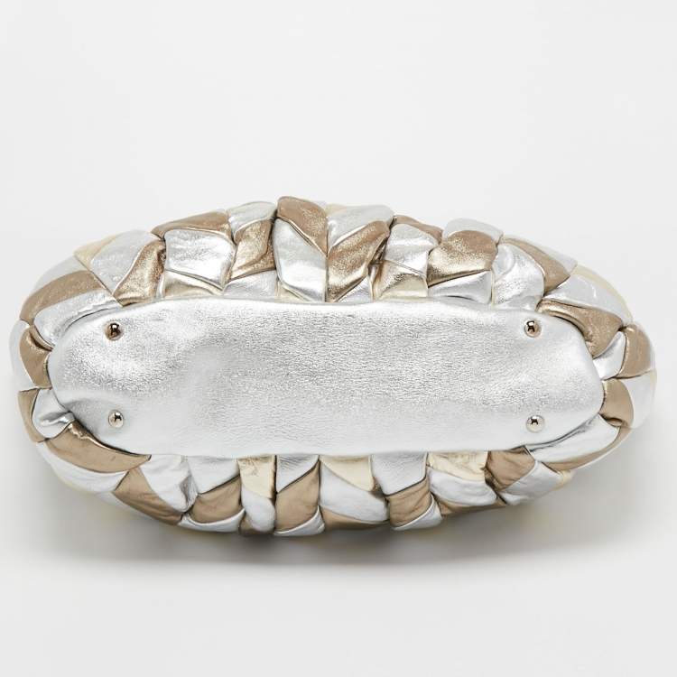 Pre Owned Miu Miu Metallic Silver/Gold Leather Harlequin Tote