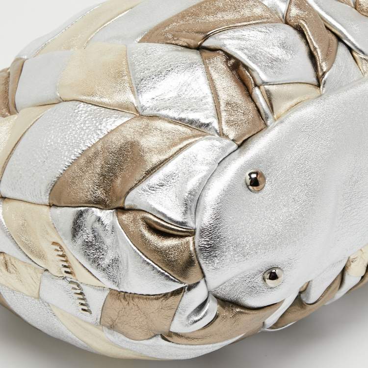 Pre Owned Miu Miu Metallic Silver/Gold Leather Harlequin Tote