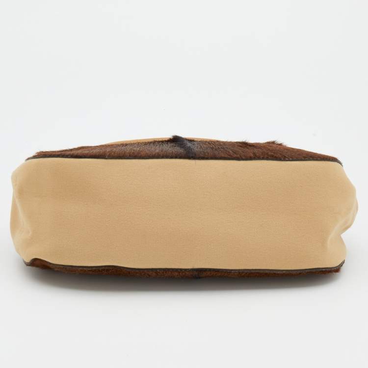 Pre Owned Miu Miu Brown/Beige Fur and Fabric Satchel