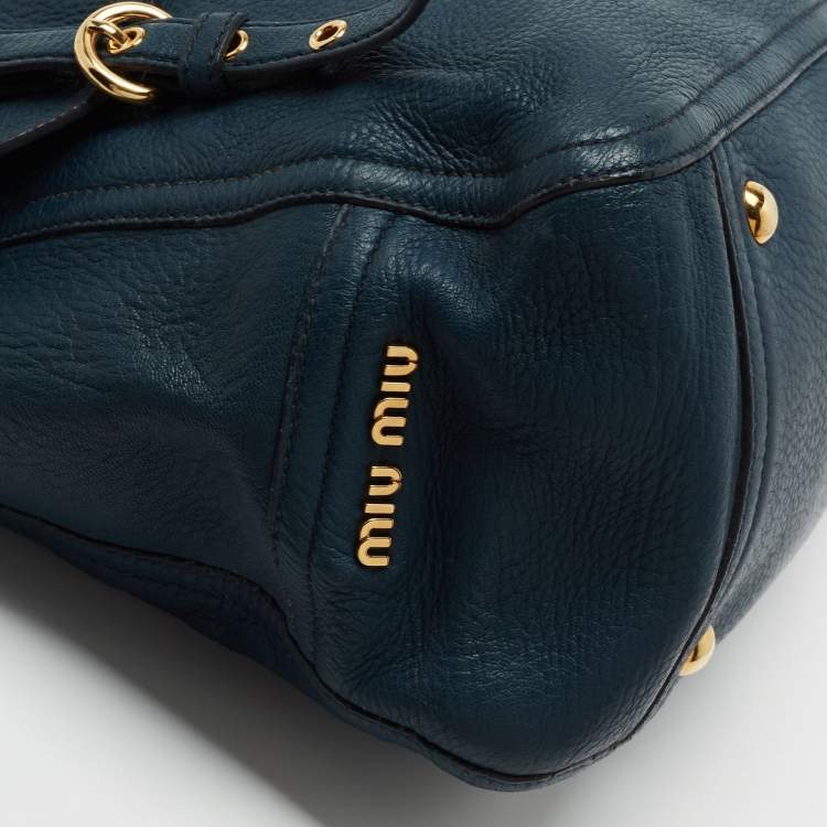 Pre Owned Miu Miu Blue Leather Turnlock Shoulder Bag