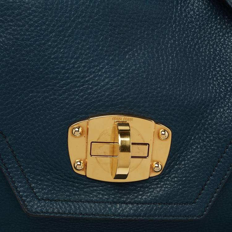 Pre Owned Miu Miu Blue Leather Turnlock Shoulder Bag