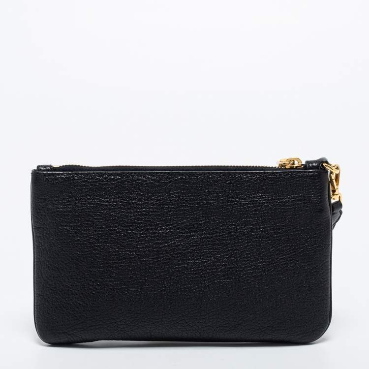 مملوكة مسبقًا Miu Miu Beige/Black Madras Leather Wristlet Clutch
