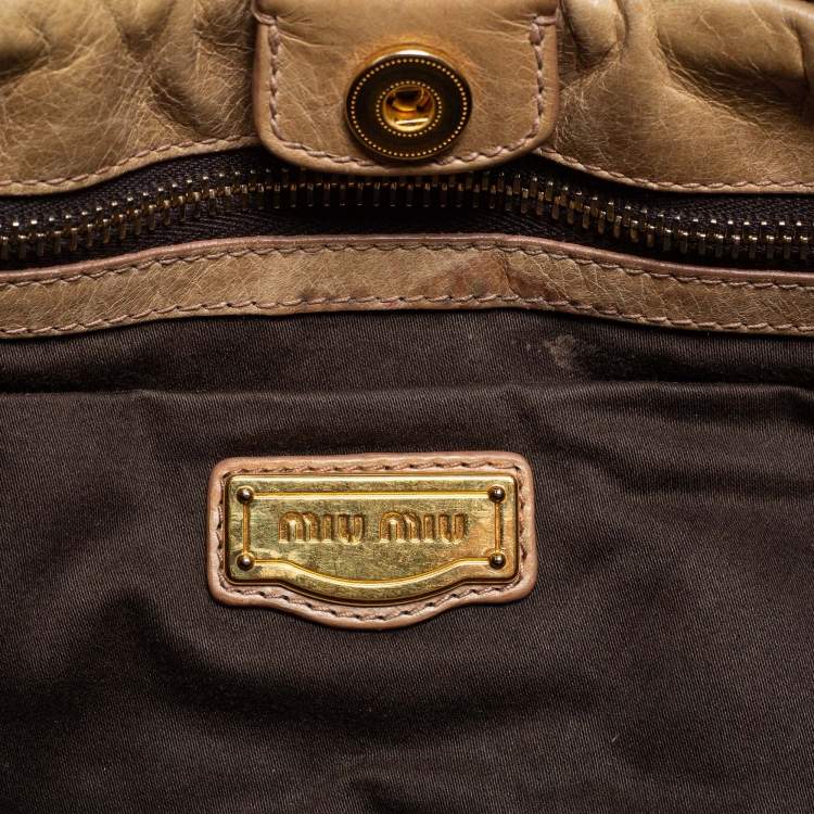 Pre Owned Miu Miu Beige Gathered Leather Satchel 