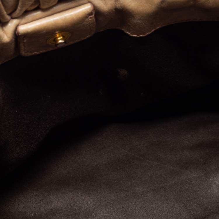 Pre Owned Miu Miu Beige Gathered Leather Satchel 