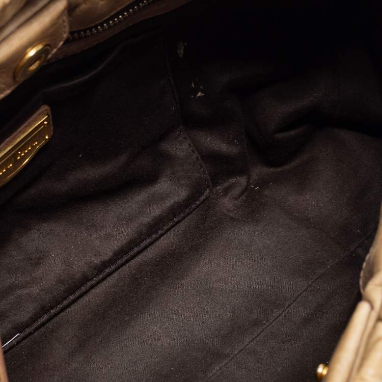Pre Owned Miu Miu Beige Gathered Leather Satchel 