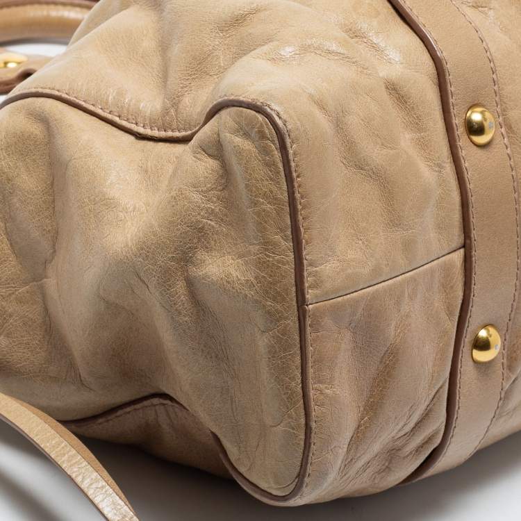 Pre Owned Miu Miu Beige Gathered Leather Satchel 