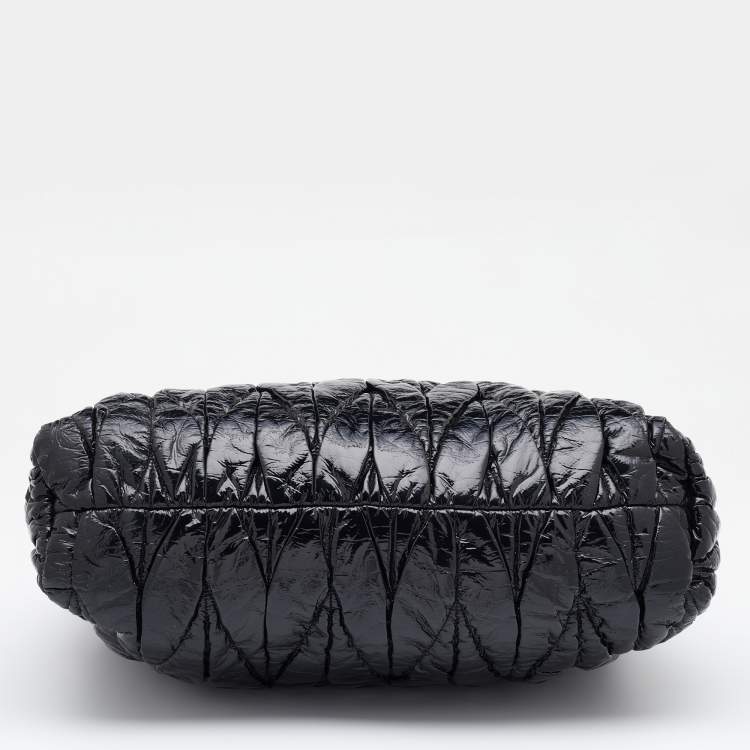 Pre Owned Miu Miu Black Matelassé Patent Leather Tote