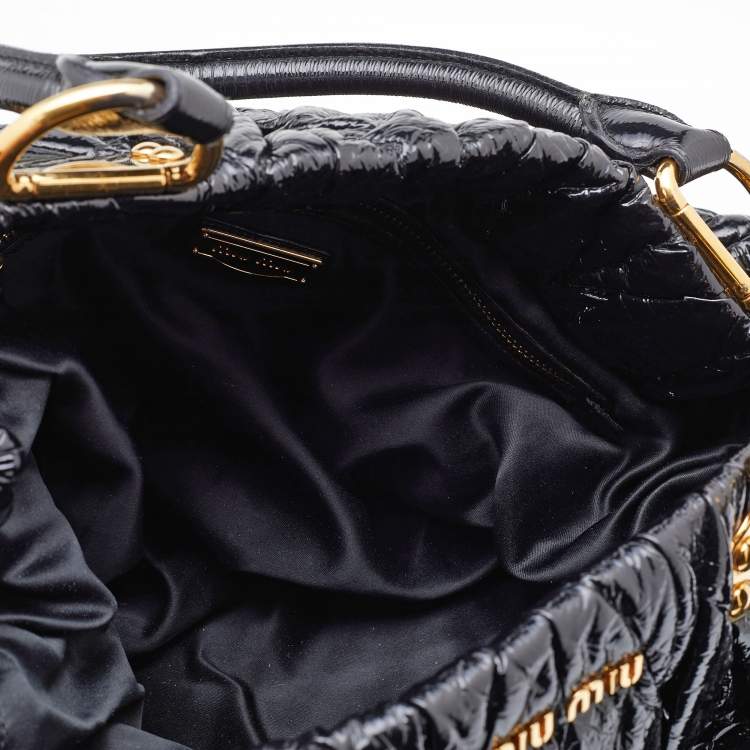 Pre Owned Miu Miu Black Matelassé Patent Leather Tote