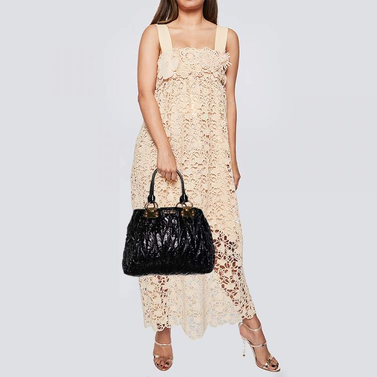 Pre Owned Miu Miu Black Matelassé Patent Leather Tote