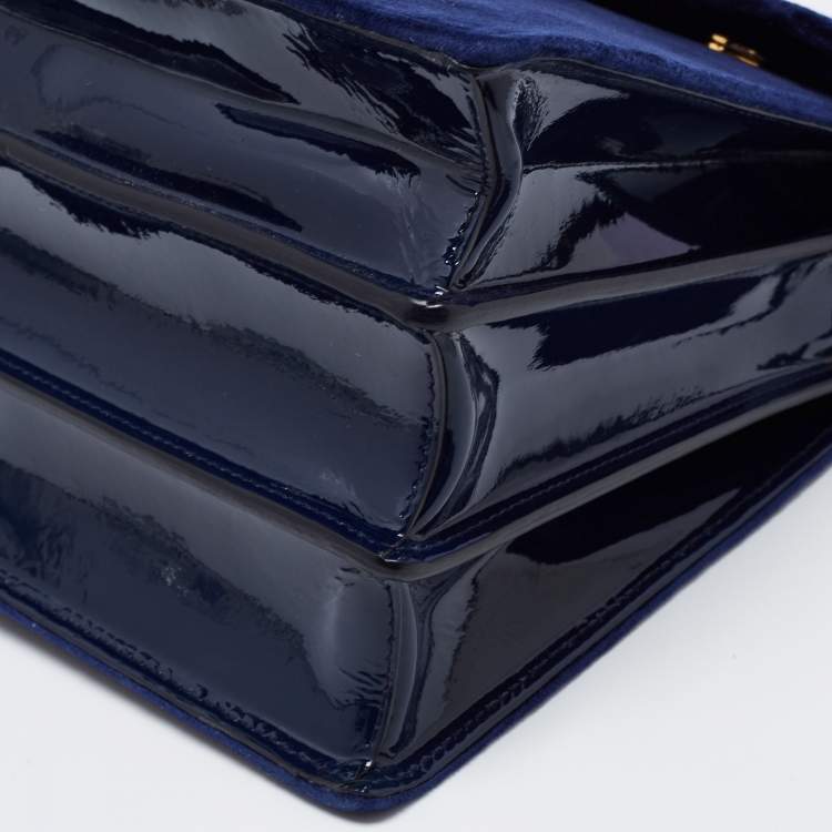 Pre Owned Miu Miu Blue Velvet Crystal Embellished Buckle Flap Top Handle Bag