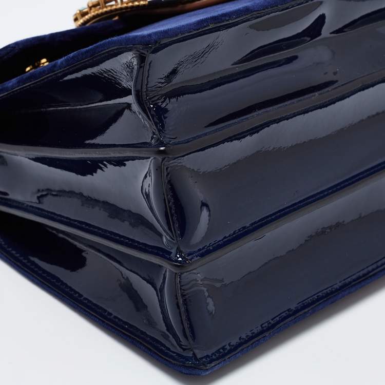 Pre Owned Miu Miu Blue Velvet Crystal Embellished Buckle Flap Top Handle Bag