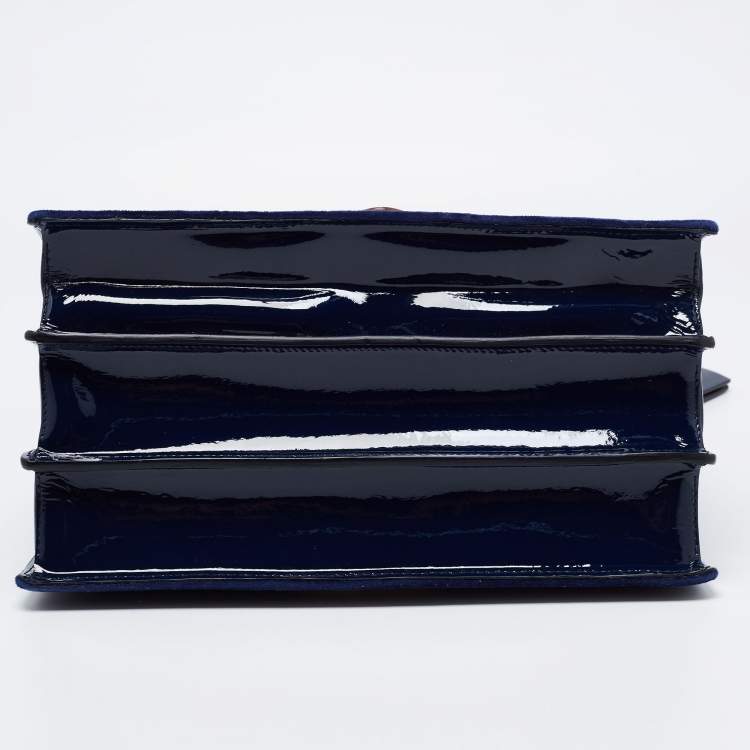Pre Owned Miu Miu Blue Velvet Crystal Embellished Buckle Flap Top Handle Bag