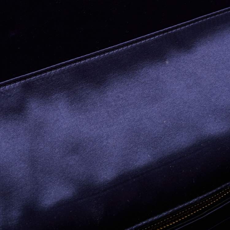 Pre Owned Miu Miu Blue Velvet Crystal Embellished Buckle Flap Top Handle Bag