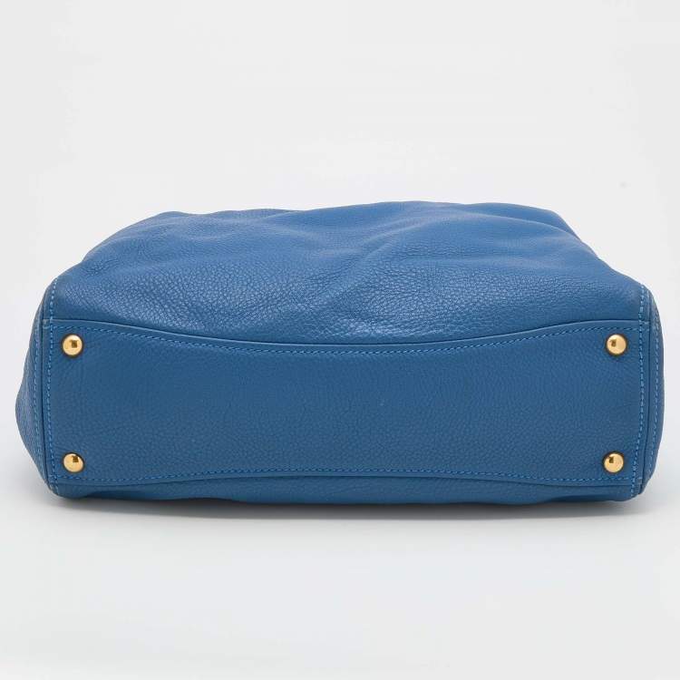 Pre Owned Miu Miu Blue Leather Middle Zip Tote