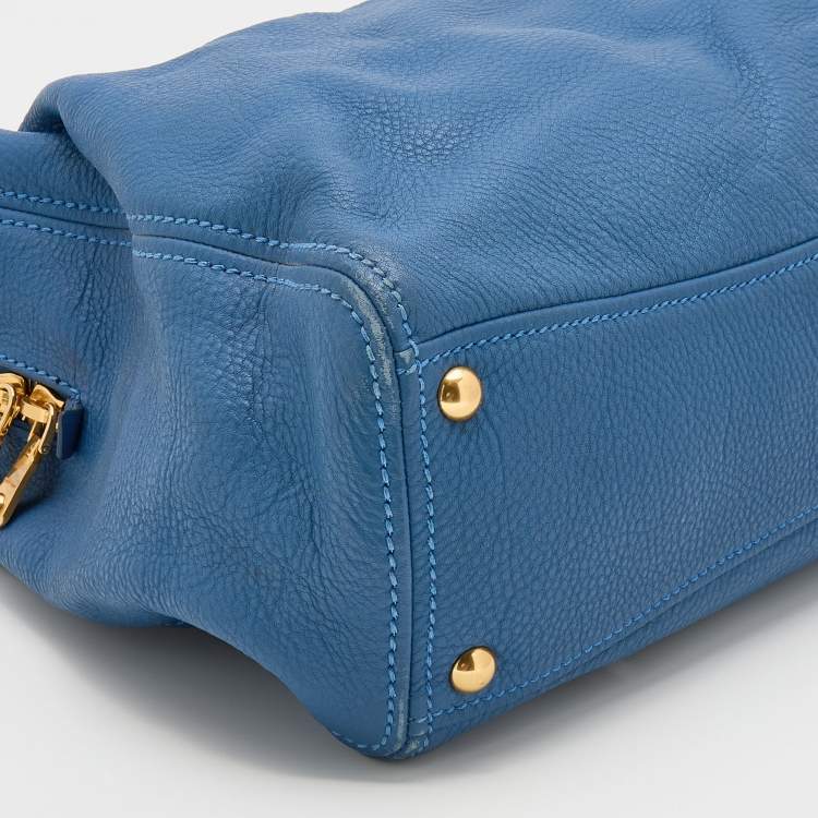Pre Owned Miu Miu Blue Leather Middle Zip Tote