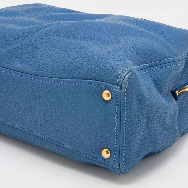 Pre Owned Miu Miu Blue Leather Middle Zip Tote