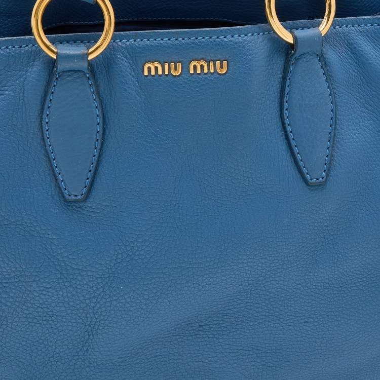 Pre Owned Miu Miu Blue Leather Middle Zip Tote