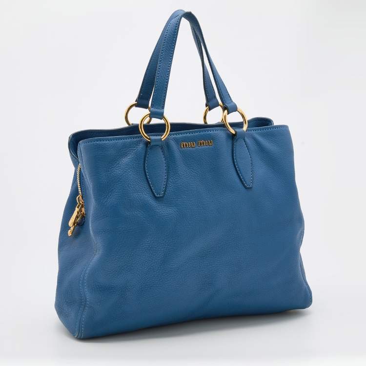 Pre Owned Miu Miu Blue Leather Middle Zip Tote
