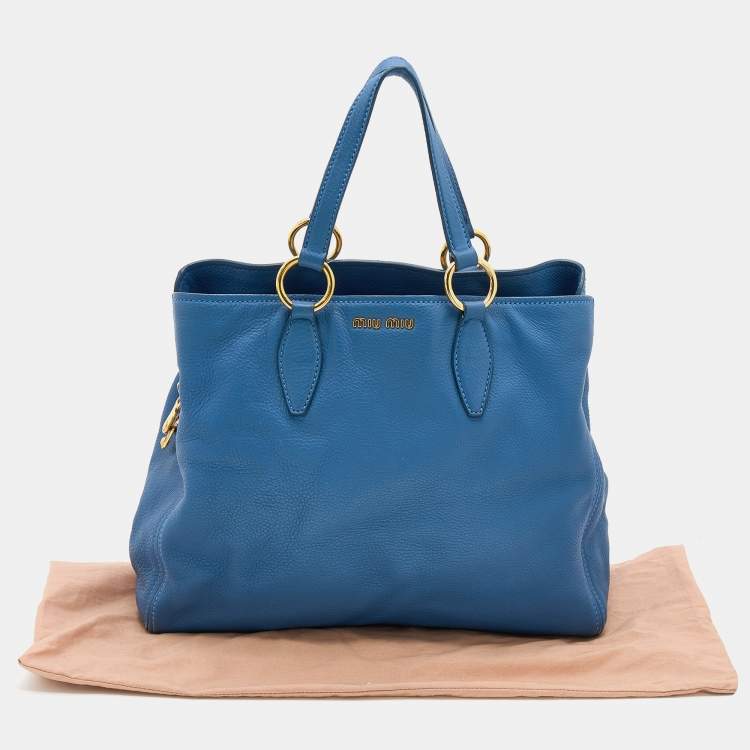 Pre Owned Miu Miu Blue Leather Middle Zip Tote