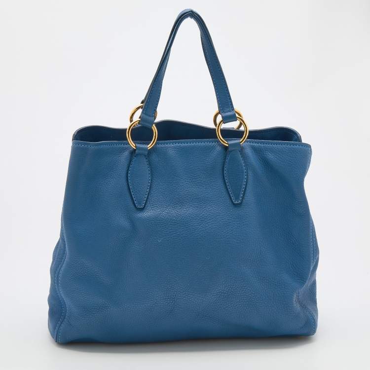 Pre Owned Miu Miu Blue Leather Middle Zip Tote