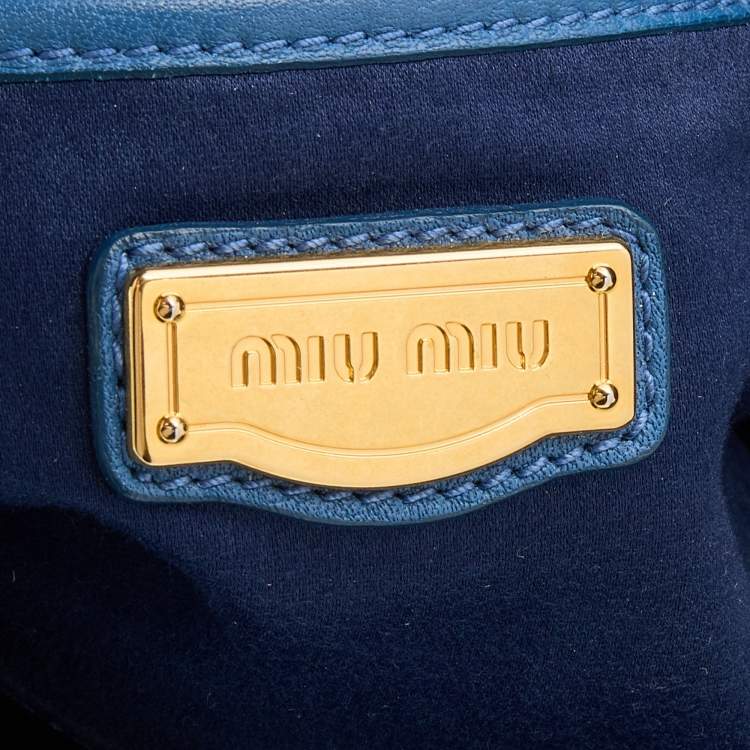 Pre Owned Miu Miu Blue Leather Middle Zip Tote