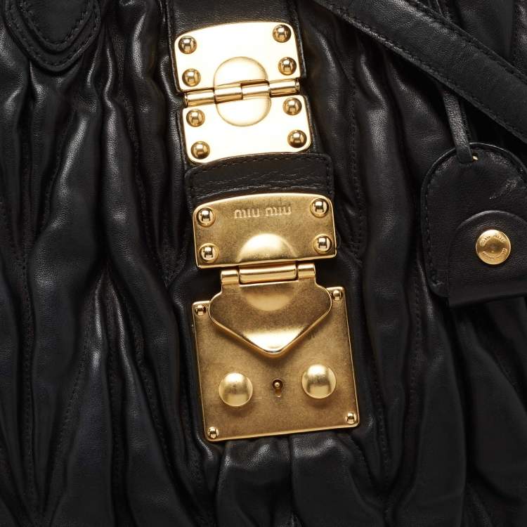 Pre Owned Miu Miu Black Matelassé Leather Large Shopper Tote