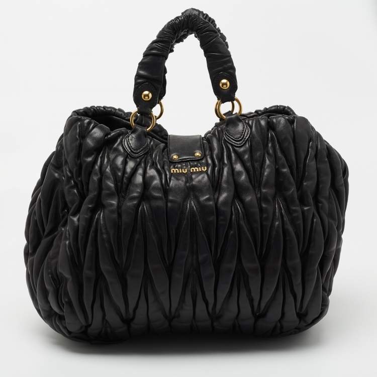 Pre Owned Miu Miu Black Matelassé Leather Large Shopper Tote