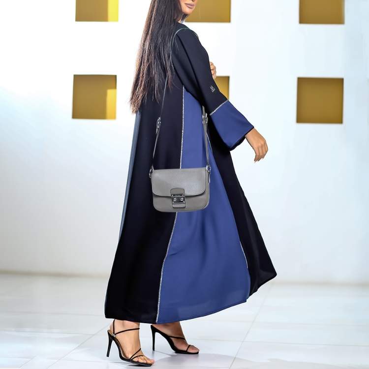 Pre Owned Miu Miu Grey Leather Flap Shoulder Bag