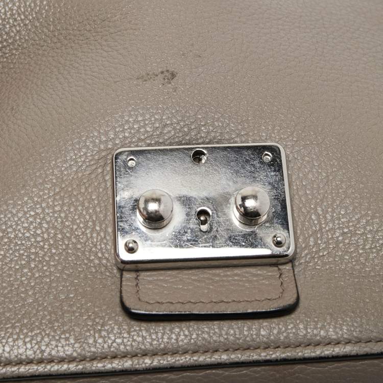 Pre Owned Miu Miu Grey Leather Flap Shoulder Bag