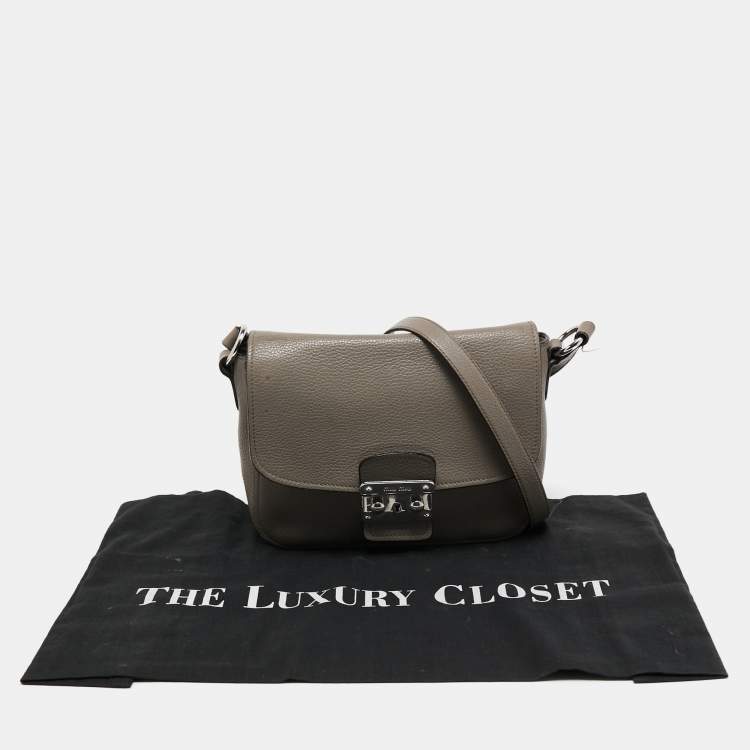Pre Owned Miu Miu Grey Leather Flap Shoulder Bag