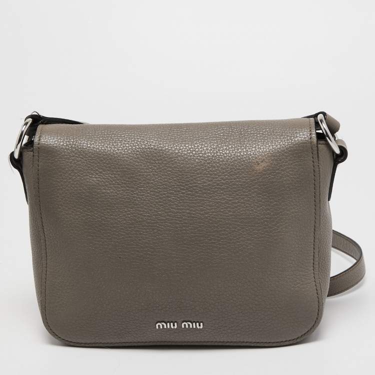 Pre Owned Miu Miu Grey Leather Flap Shoulder Bag