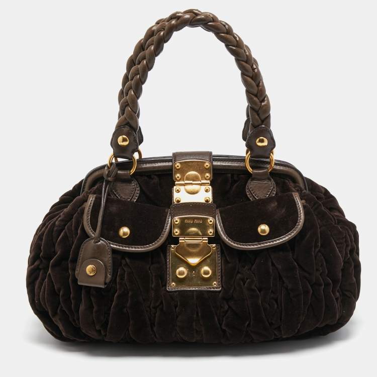 Pre Owned Miu Miu Brown Suede and Leather Coffer Frame Satchel