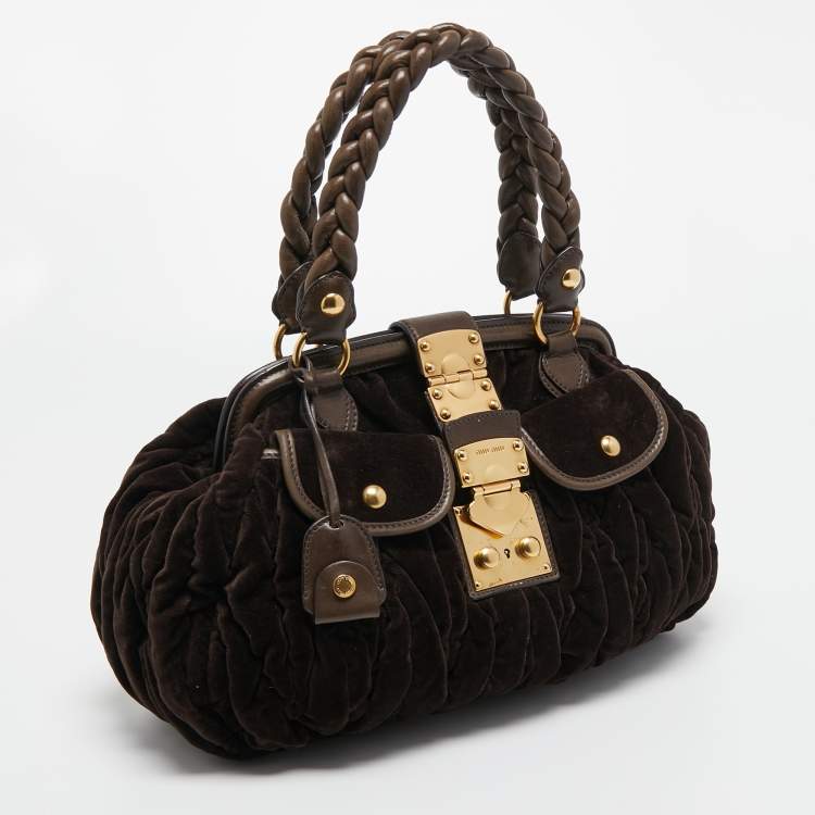 Pre Owned Miu Miu Brown Suede and Leather Coffer Frame Satchel