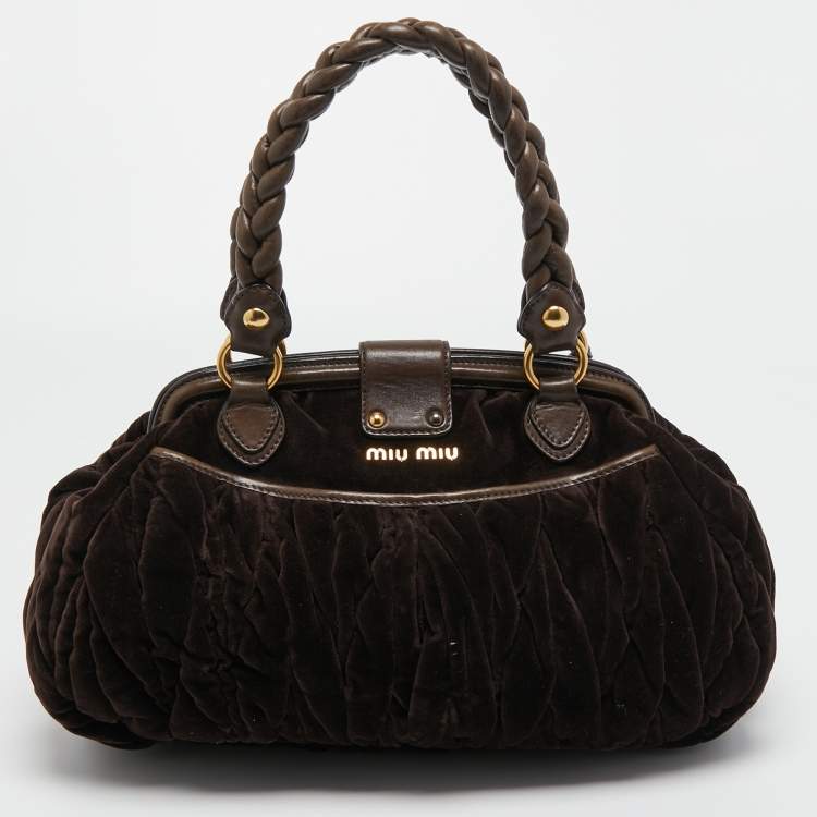 Pre Owned Miu Miu Brown Suede and Leather Coffer Frame Satchel