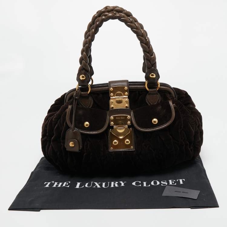 Pre Owned Miu Miu Brown Suede and Leather Coffer Frame Satchel