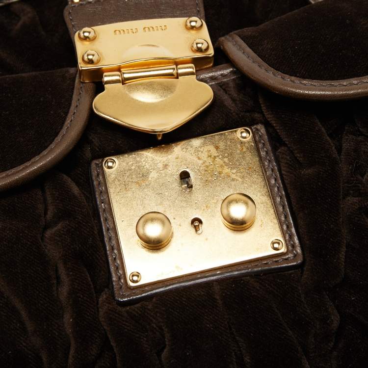 Pre Owned Miu Miu Brown Suede and Leather Coffer Frame Satchel