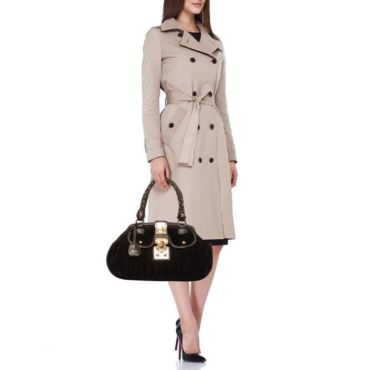 Pre Owned Miu Miu Brown Suede and Leather Coffer Frame Satchel