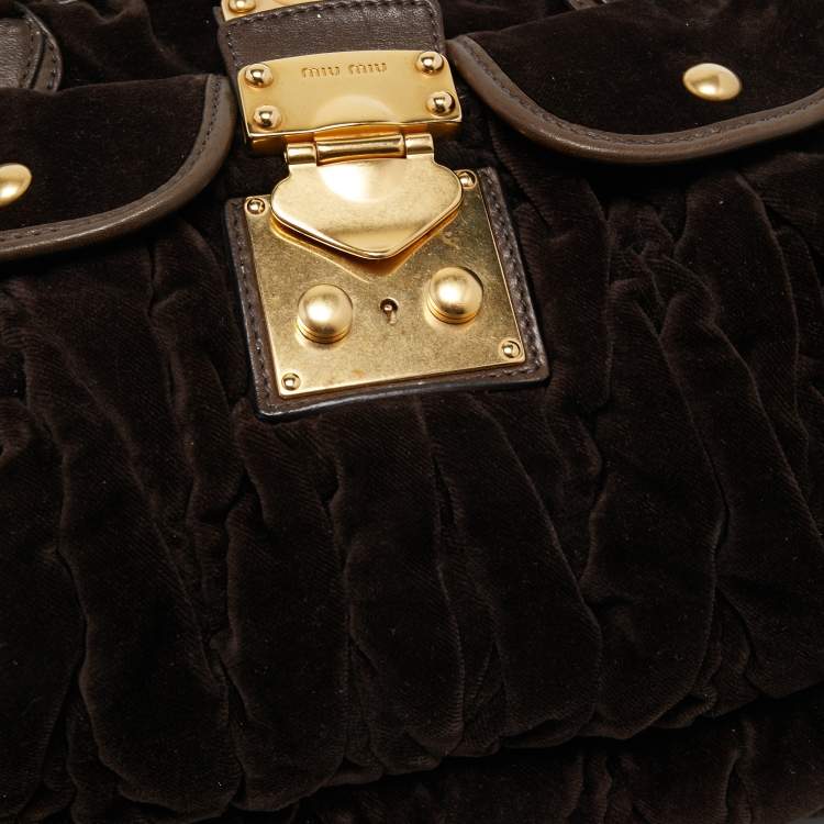 Pre Owned Miu Miu Brown Suede and Leather Coffer Frame Satchel