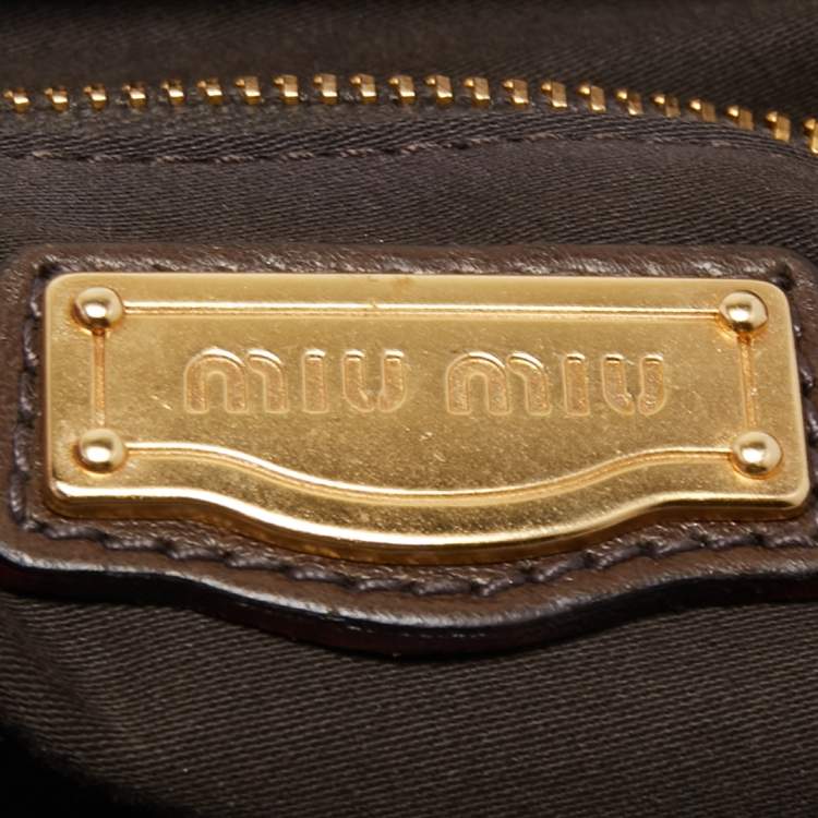 Pre Owned Miu Miu Brown Suede and Leather Coffer Frame Satchel