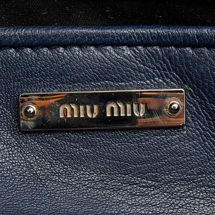 Pre Owned Miu Miu Navy Blue Matelassé Leather Turnlock Flap Shoulder Bag