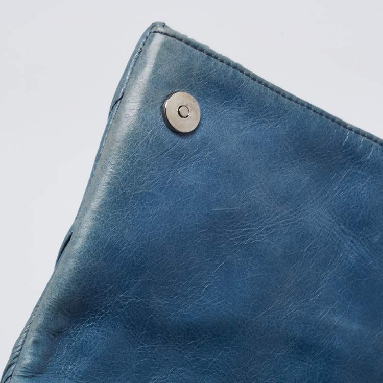 Pre Owned Miu Miu Blue Matelasse Leather Flap Wallet on Chain