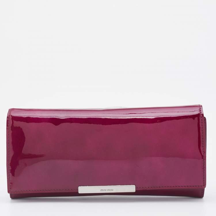 Pre Owned Miu Miu Purple Patent Leather Continental Wallet
