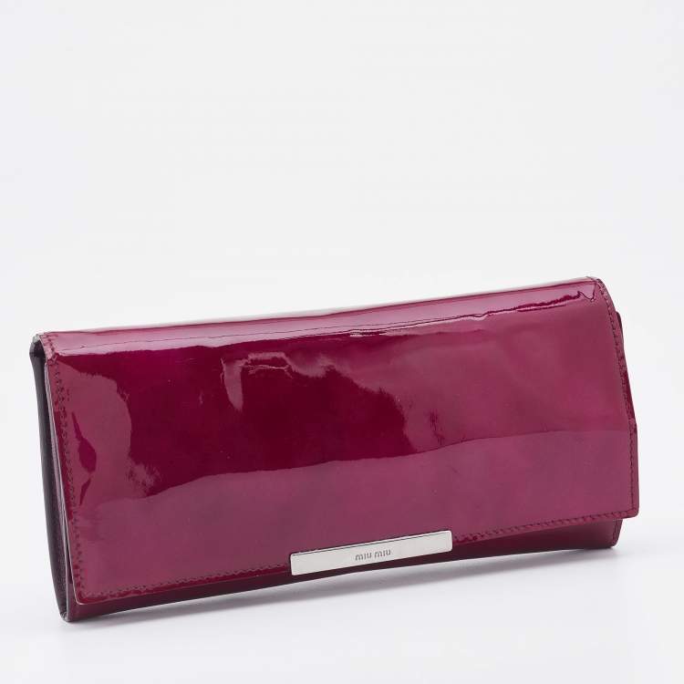 Pre Owned Miu Miu Purple Patent Leather Continental Wallet
