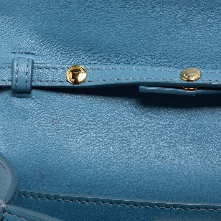 Pre Owned Miu Miu Blue Leather Matelasse Crystal Shoulder Bag