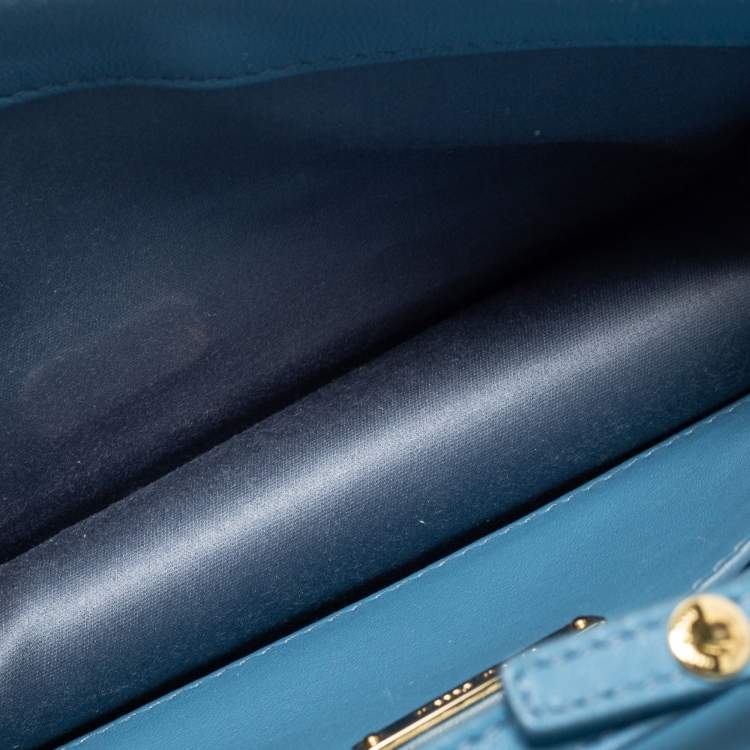 Pre Owned Miu Miu Blue Leather Matelasse Crystal Shoulder Bag