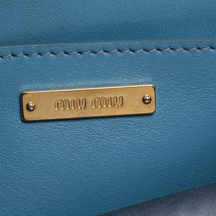Pre Owned Miu Miu Blue Leather Matelasse Crystal Shoulder Bag