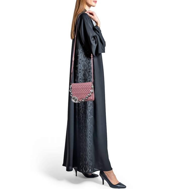 Pre Owned Miu Miu Bubble Gum Matelasse Leather Crystal Crossbody Bag