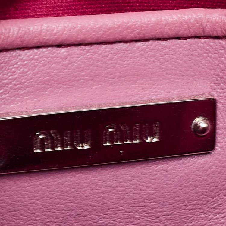 Pre Owned Miu Miu Bubble Gum Matelasse Leather Crystal Crossbody Bag