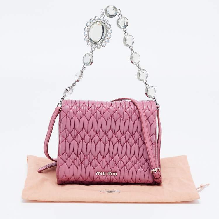Pre Owned Miu Miu Bubble Gum Matelasse Leather Crystal Crossbody Bag