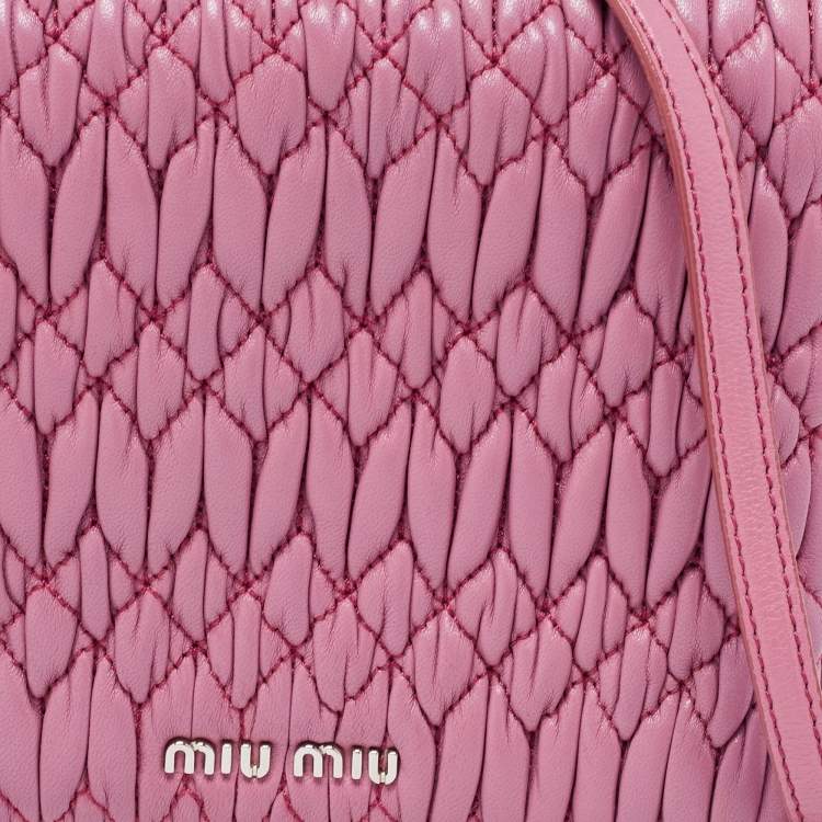 Pre Owned Miu Miu Bubble Gum Matelasse Leather Crystal Crossbody Bag